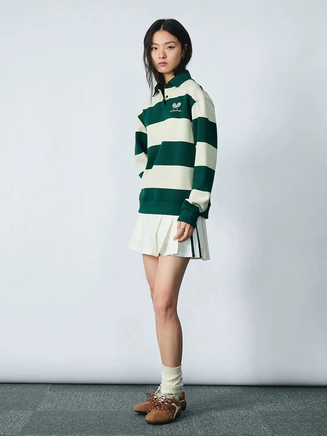 1960-green-cotton-blend-striped-rugby-polo-shirt-6.webp Green Cotton Blend Striped Rugby Polo Shirt