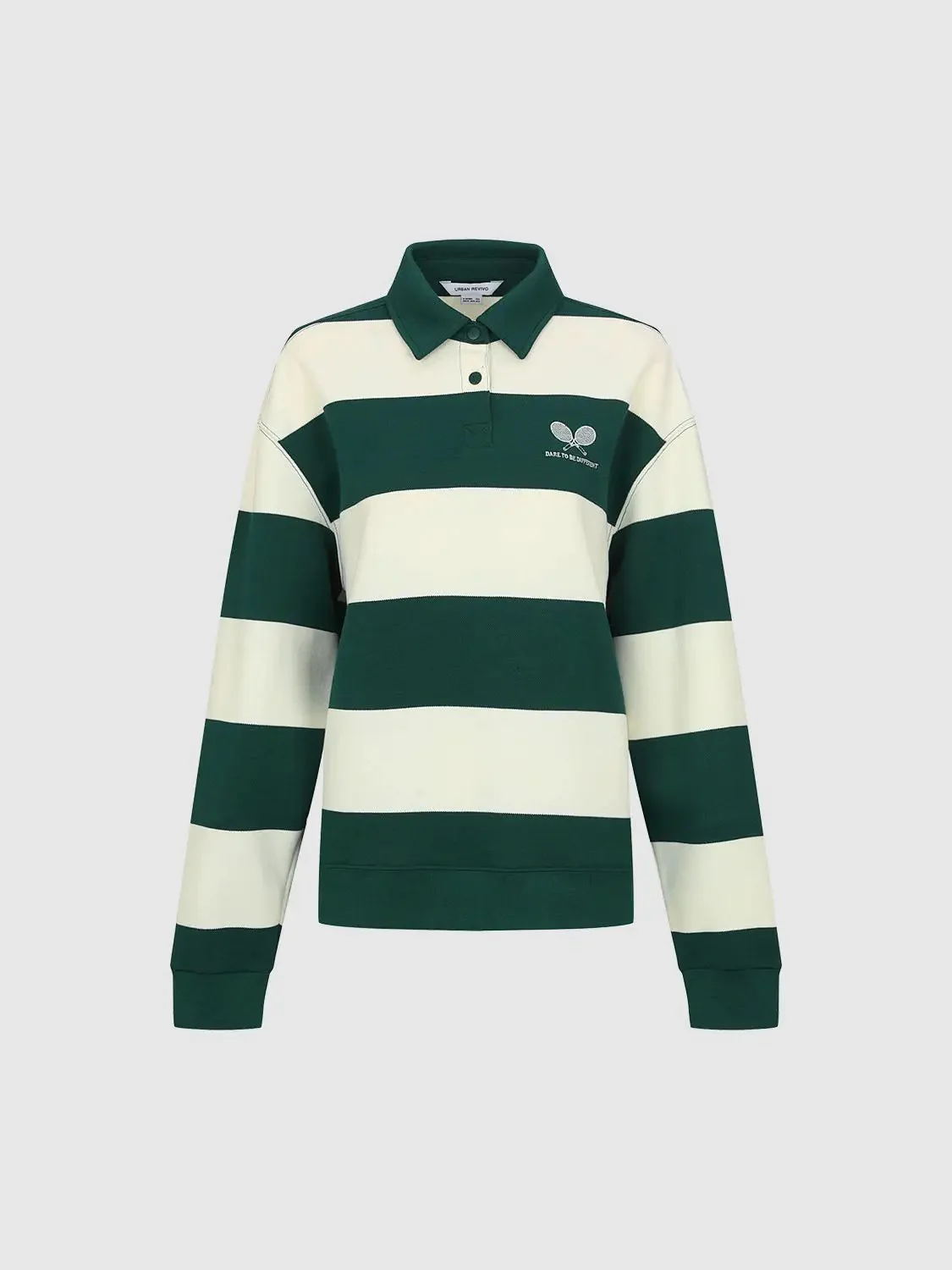 1960-green-cotton-blend-striped-rugby-polo-shirt-7.webp Green Cotton Blend Striped Rugby Polo Shirt