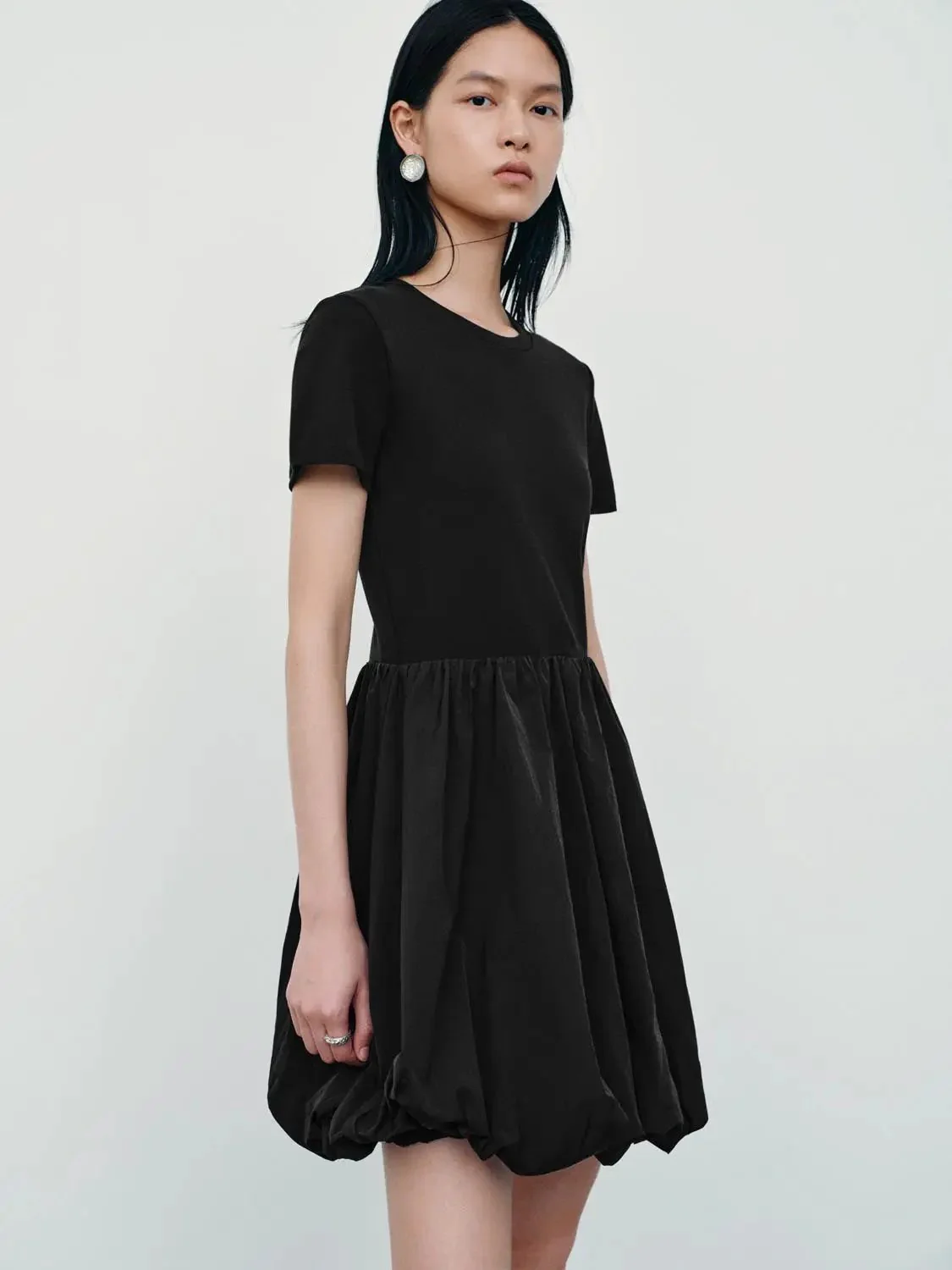 19628-black-cotton-knit-bubble-hem-skater-dresses-3.webp Black Cotton Knit Bubble Hem Skater Dresses