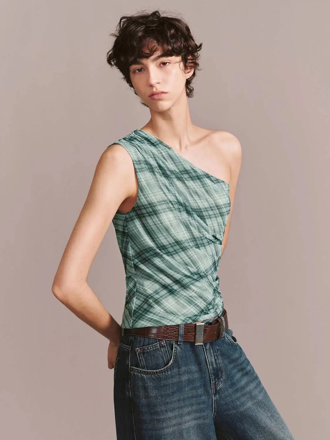 19659-one-shoulder-plaid-sleeveless-contrast-top-9.webp One Shoulder Plaid Sleeveless Contrast Top