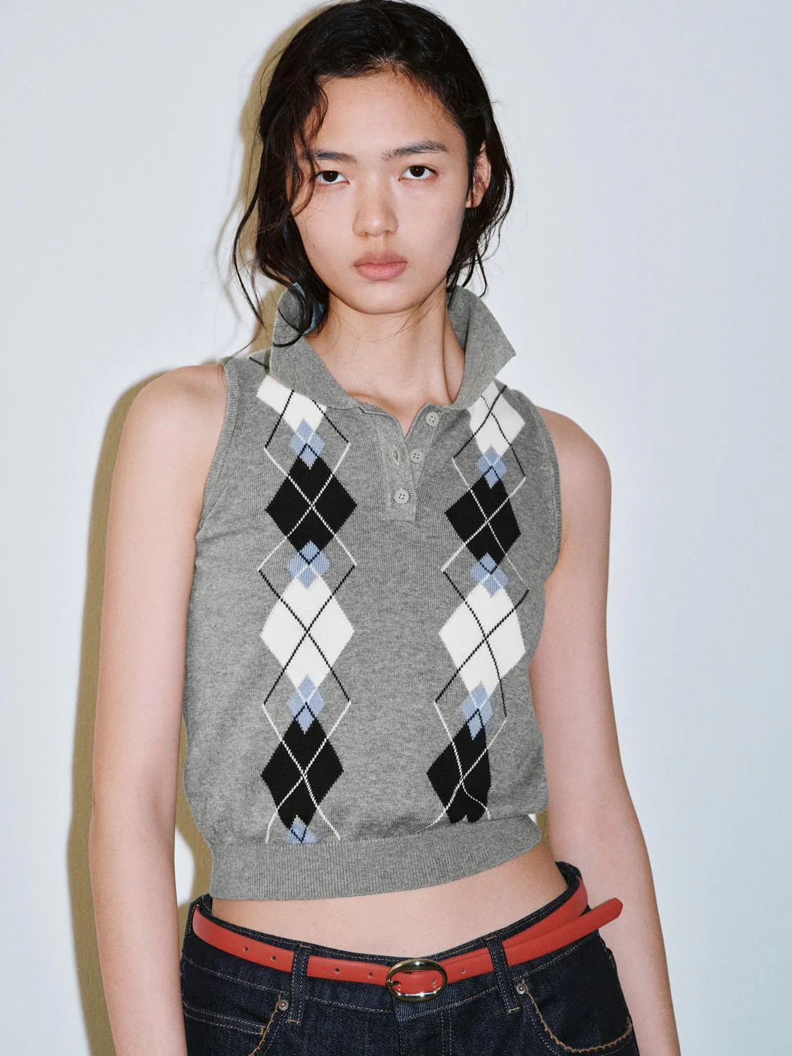 19893-polo-neck-sleeveless-check-detail-knitted-t-shirts-2.webp Polo Neck Sleeveless Check Detail Knitted T-Shirts