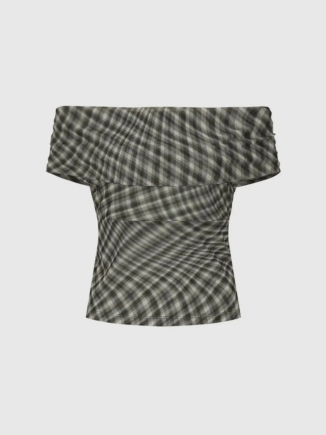 19910-checkered-off-shoulder-foldover-stretch-casual-top-7.webp Checkered Off Shoulder Foldover Stretch Casual Top