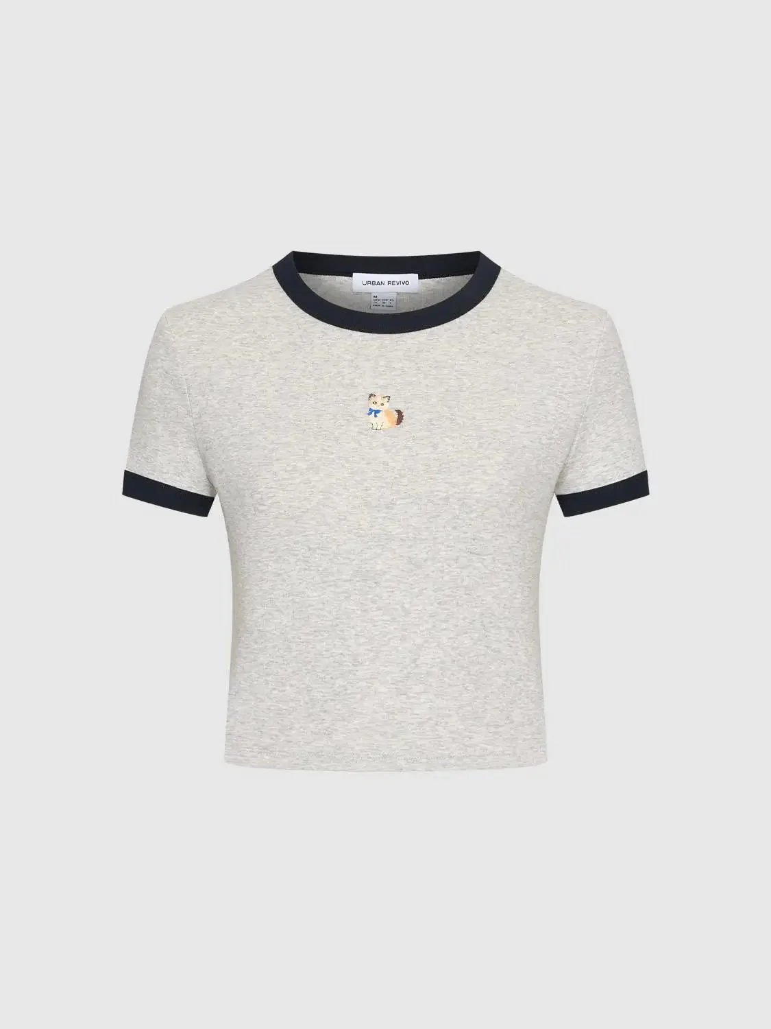 Contrast Trim Cropped Cotton Tee With Blue Trim T-Shirts