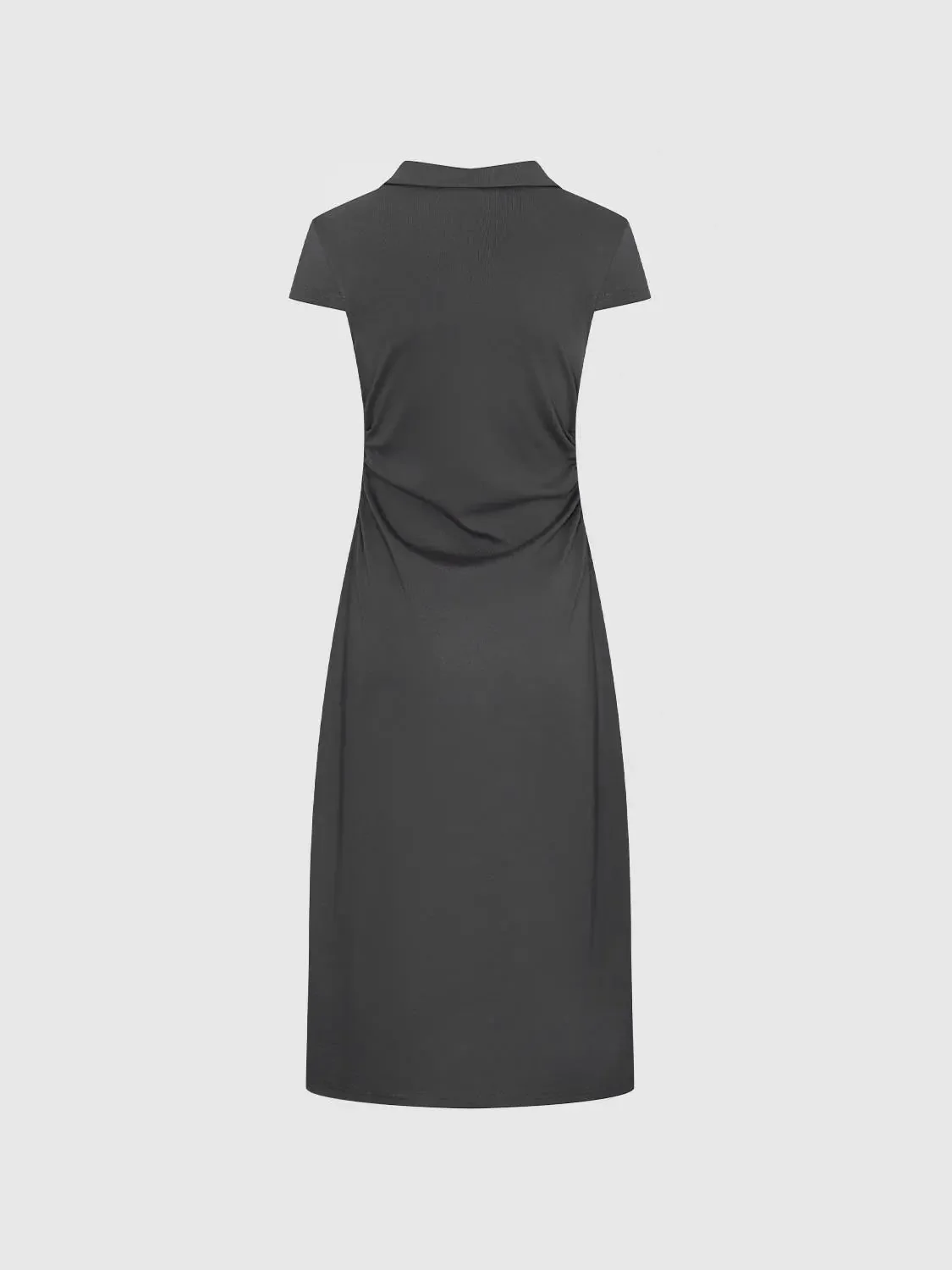 Navy Cotton Polyester Blend Ruched A-Line Maxi Dresses