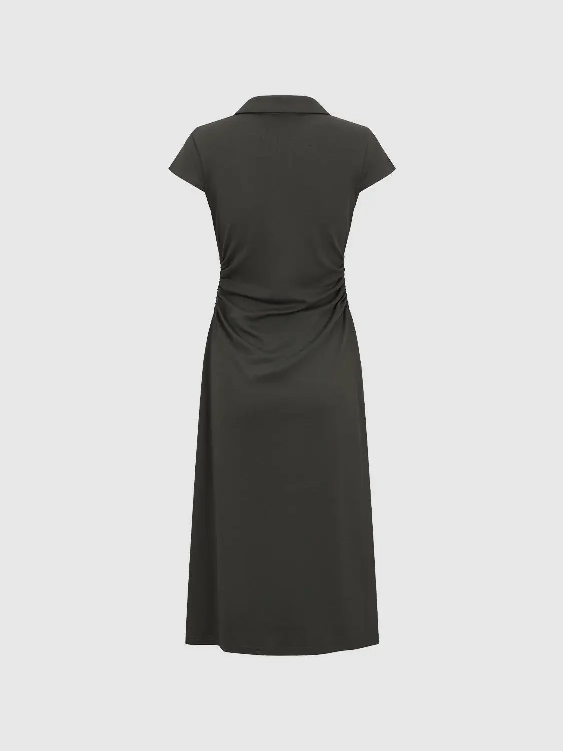 Navy Cotton Polyester Blend Ruched A-Line Maxi Dresses