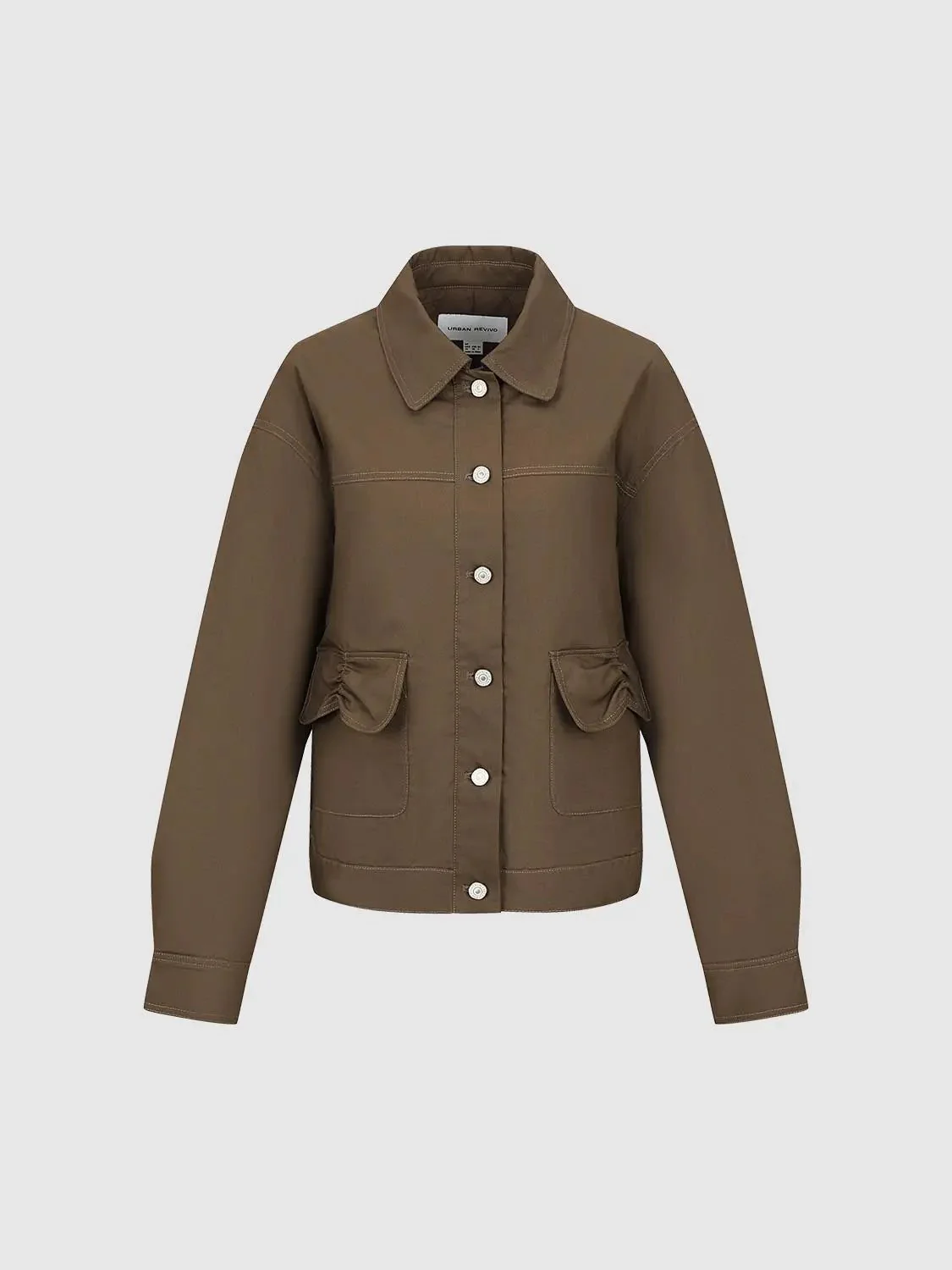 Flap Pocket Button Detail Collared Jackets