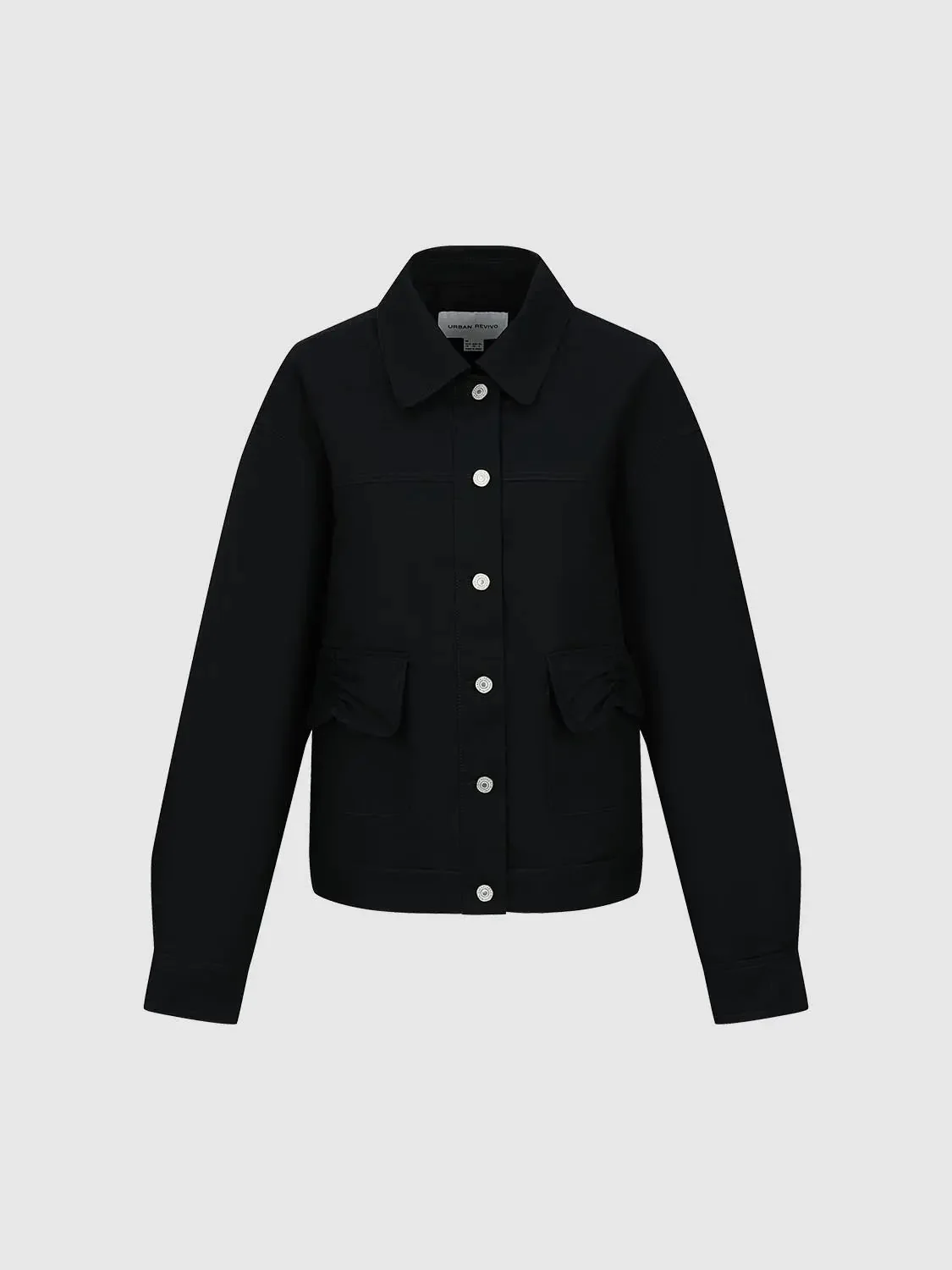Flap Pocket Button Detail Collared Jackets