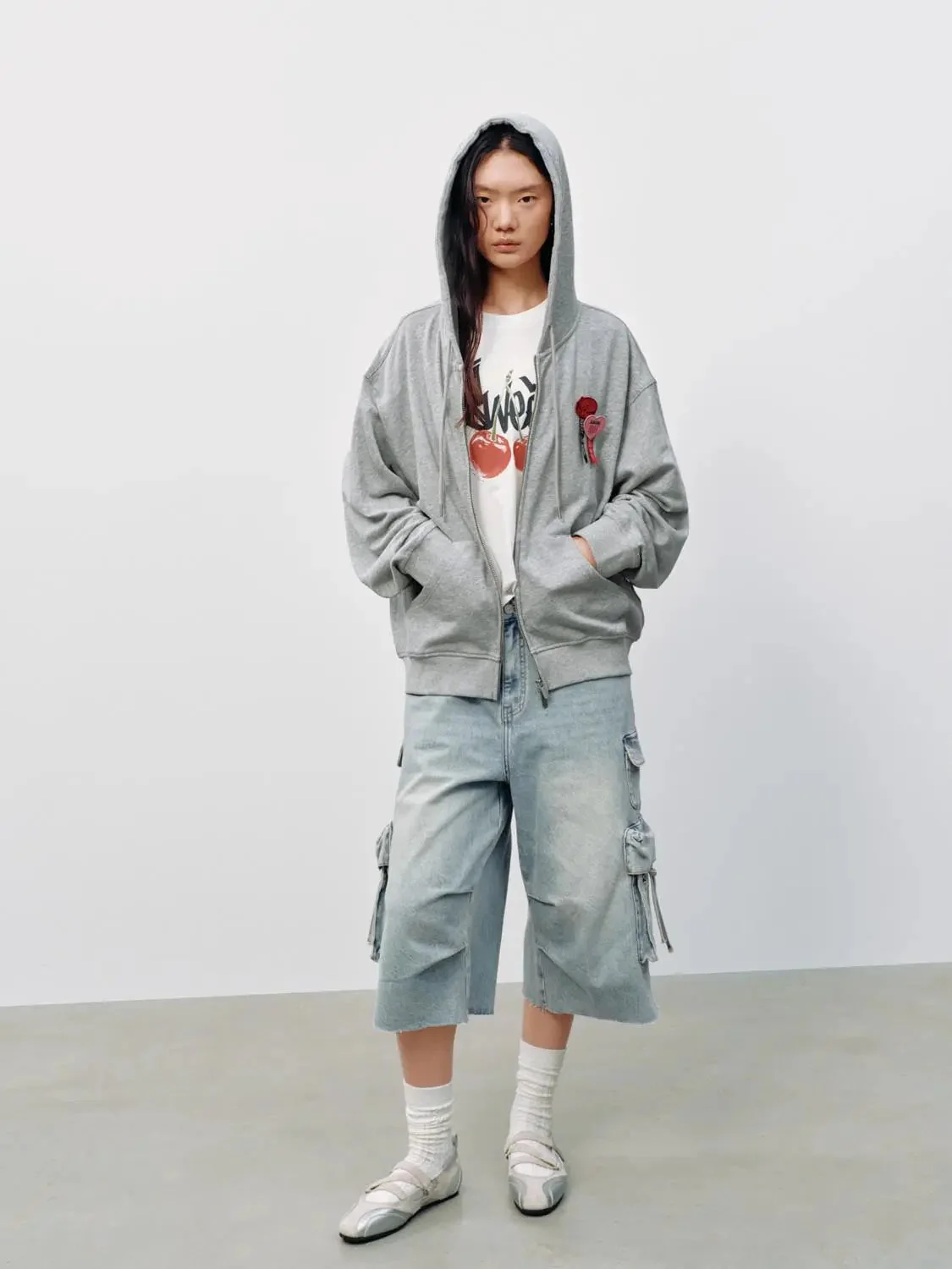Embroidered Drawstring Hooded Jackets'