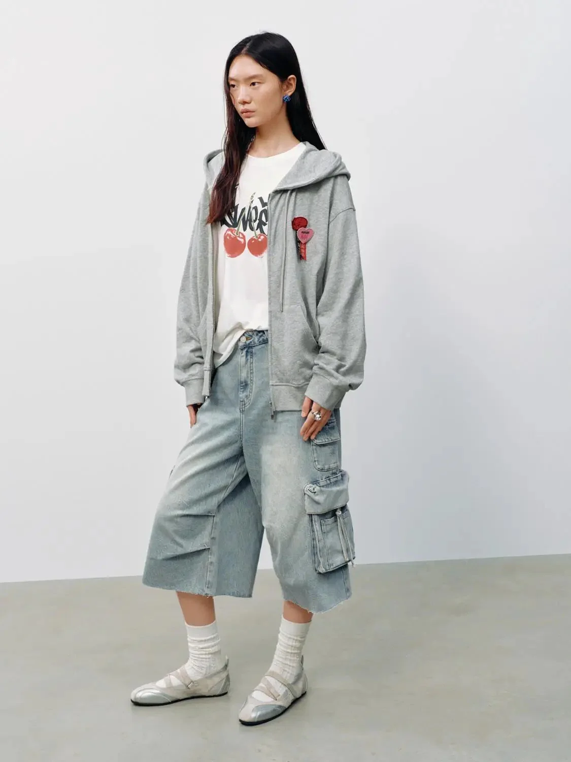 Embroidered Drawstring Hooded Jackets'