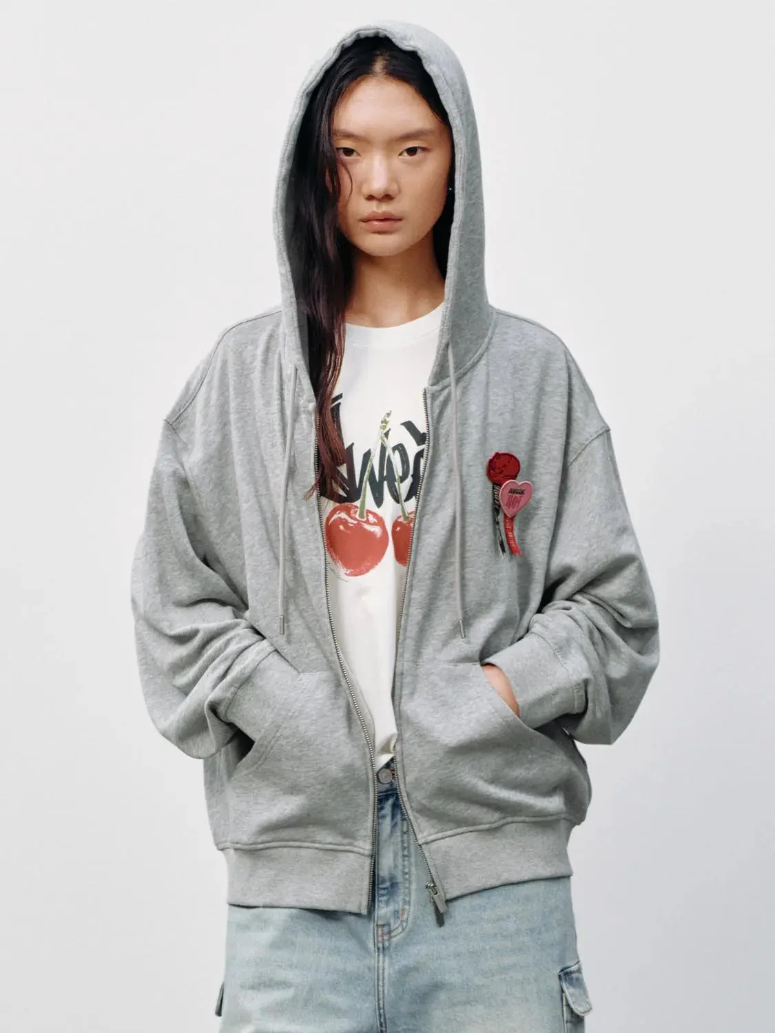 Embroidered Drawstring Hooded Jackets'