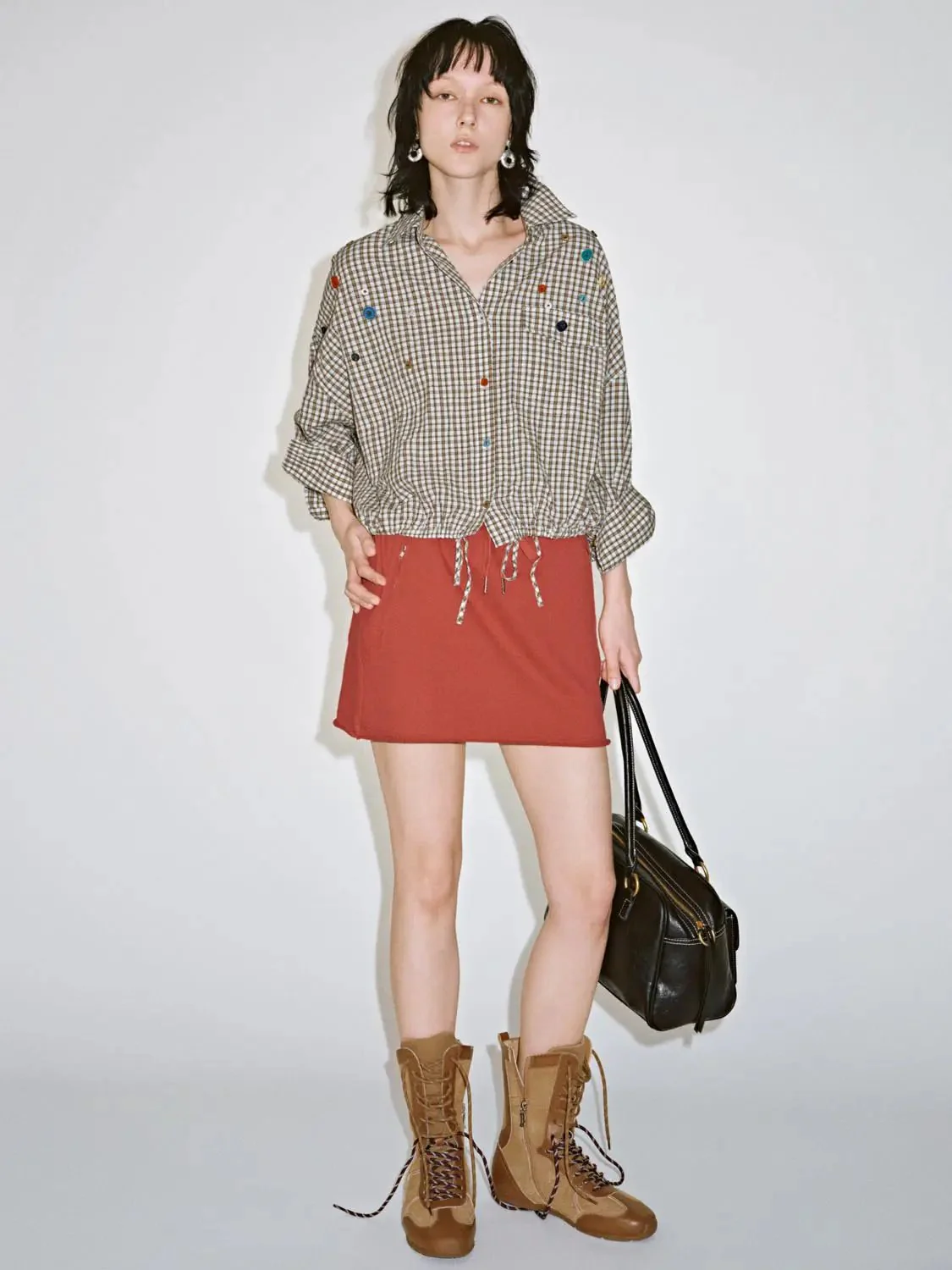 Button Detail Flap Pocket Contrast Check Shirts