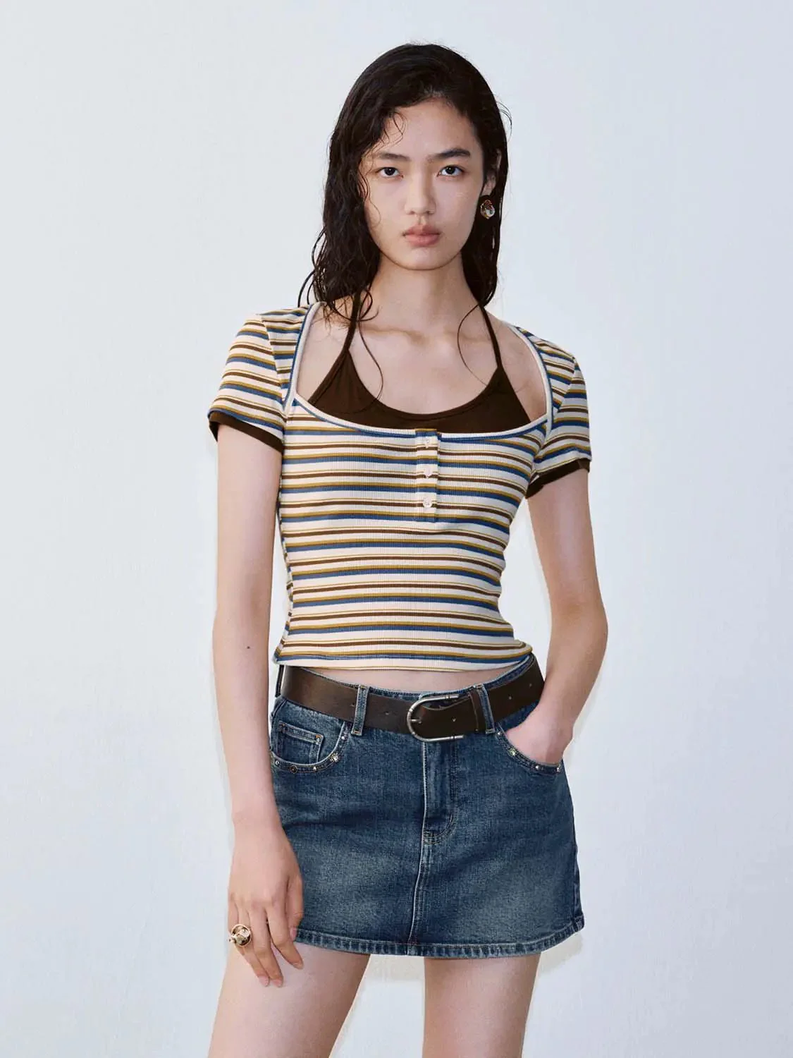 20156-cotton-blend-striped-top-contrast-t-shirts-1.webp Cotton Blend Striped Top Contrast T Shirts