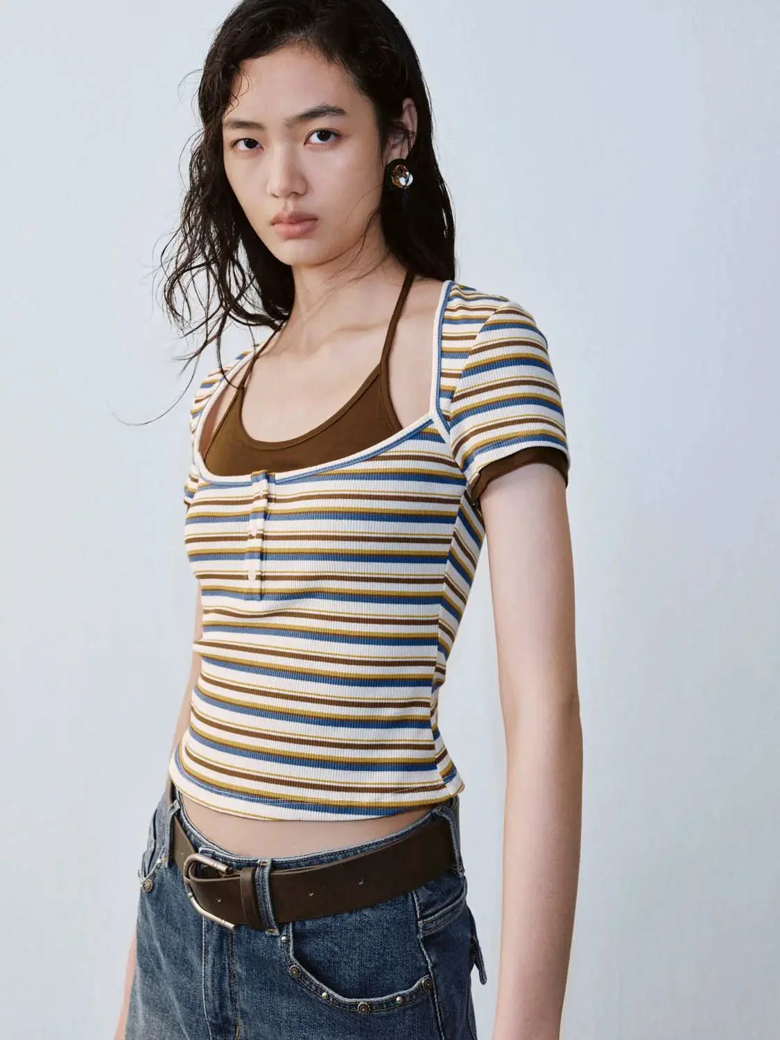20156-cotton-blend-striped-top-contrast-t-shirts-2.webp Cotton Blend Striped Top Contrast T Shirts