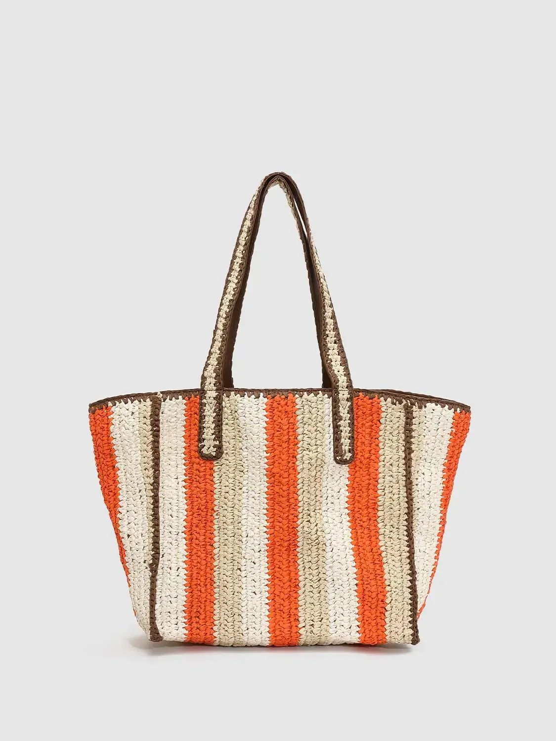 Contrast Trim Striped Oversize Crochet Shoulder Bags
