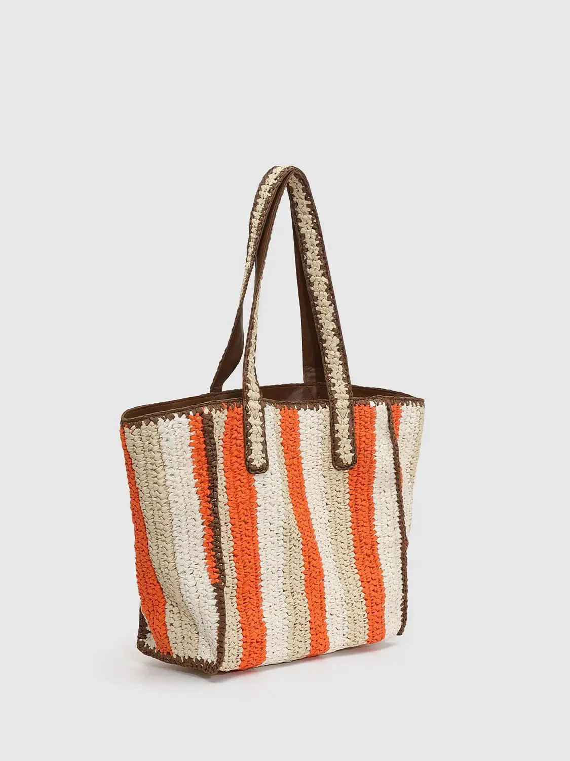 Contrast Trim Striped Oversize Crochet Shoulder Bags