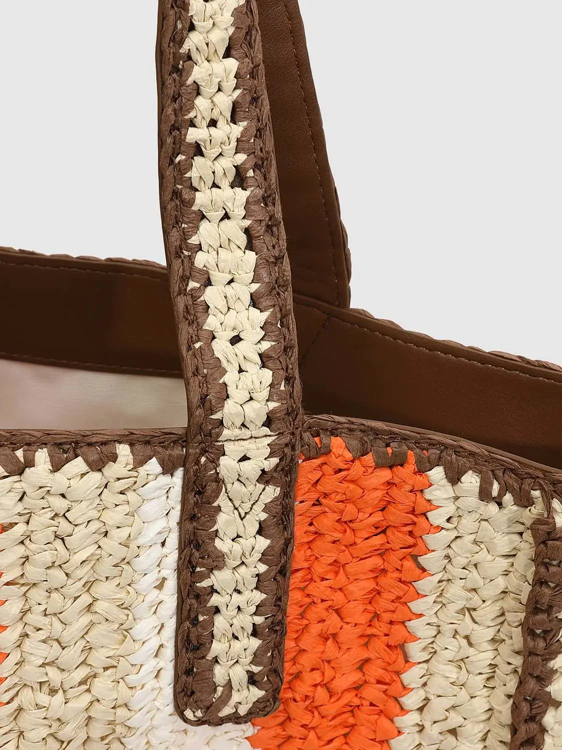 Contrast Trim Striped Oversize Crochet Shoulder Bags