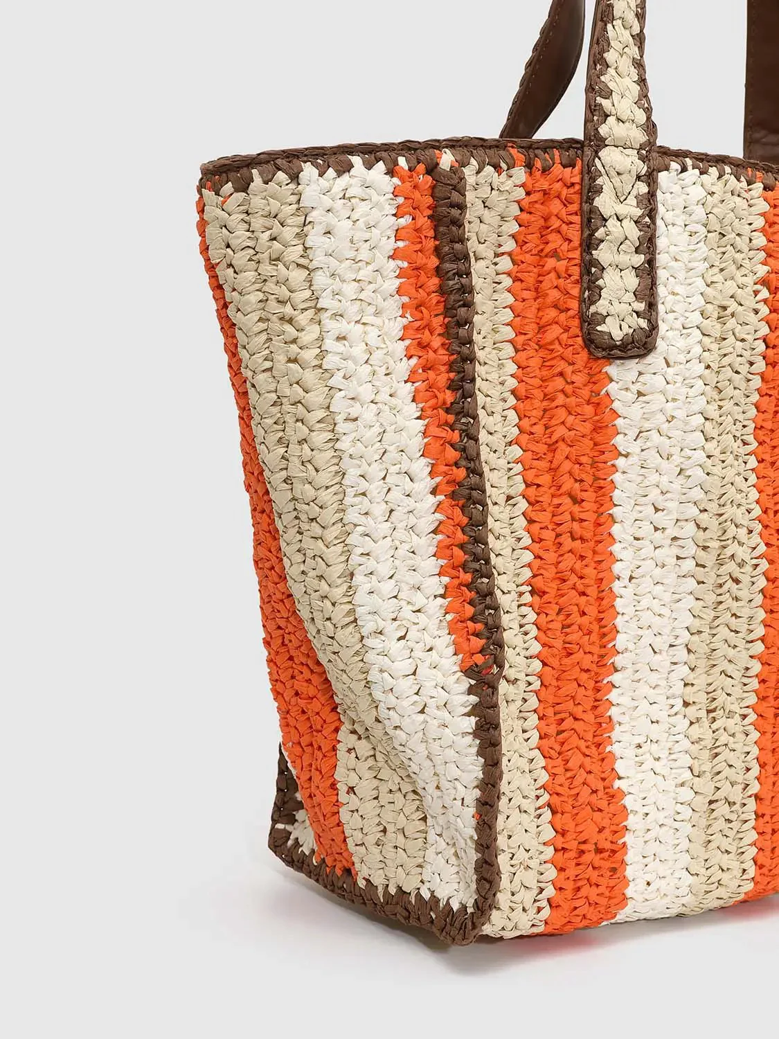 Contrast Trim Striped Oversize Crochet Shoulder Bags