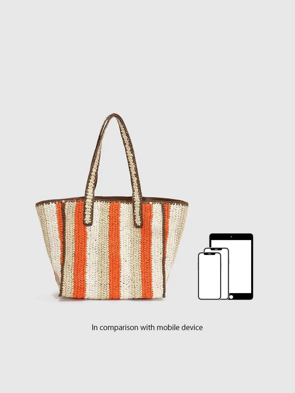 Contrast Trim Striped Oversize Crochet Shoulder Bags