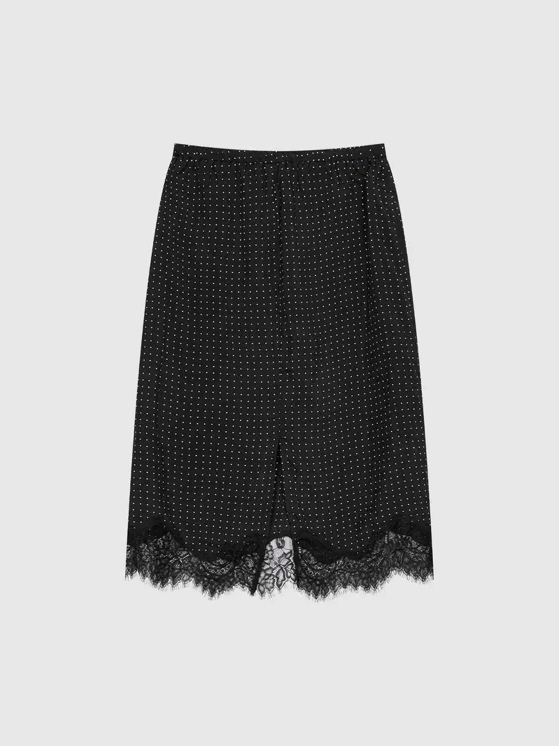 Polka-Dotted Drawstring Pull On Lace Trim Straight Midi Skirts