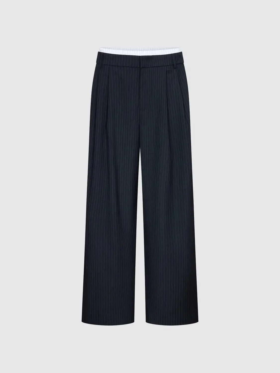 Contrast Trim Pleated Wide Leg Pants