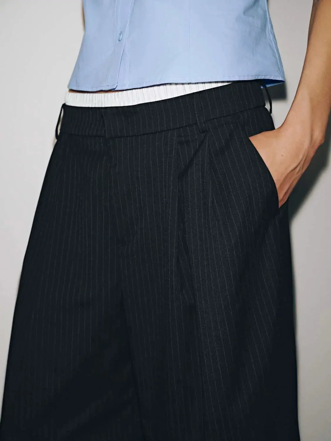 Contrast Trim Pleated Wide Leg Pants