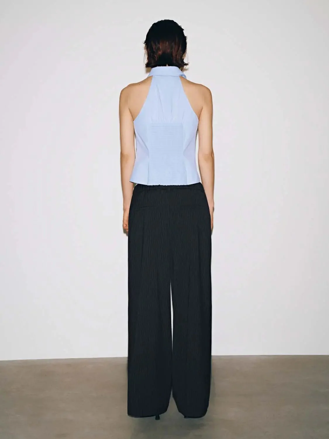 Contrast Trim Pleated Wide Leg Pants