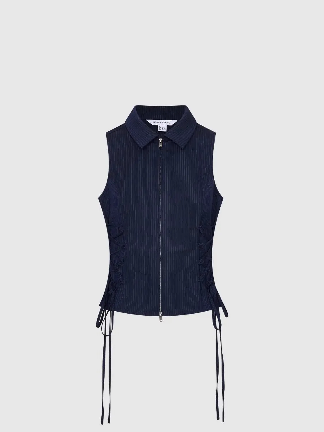 20245-lace-up-detail-sleeveless-zip-up-cropped-stretch-navy-shirt-7.webp Lace Up Detail Sleeveless Zip Up Cropped Stretch Navy Shirt