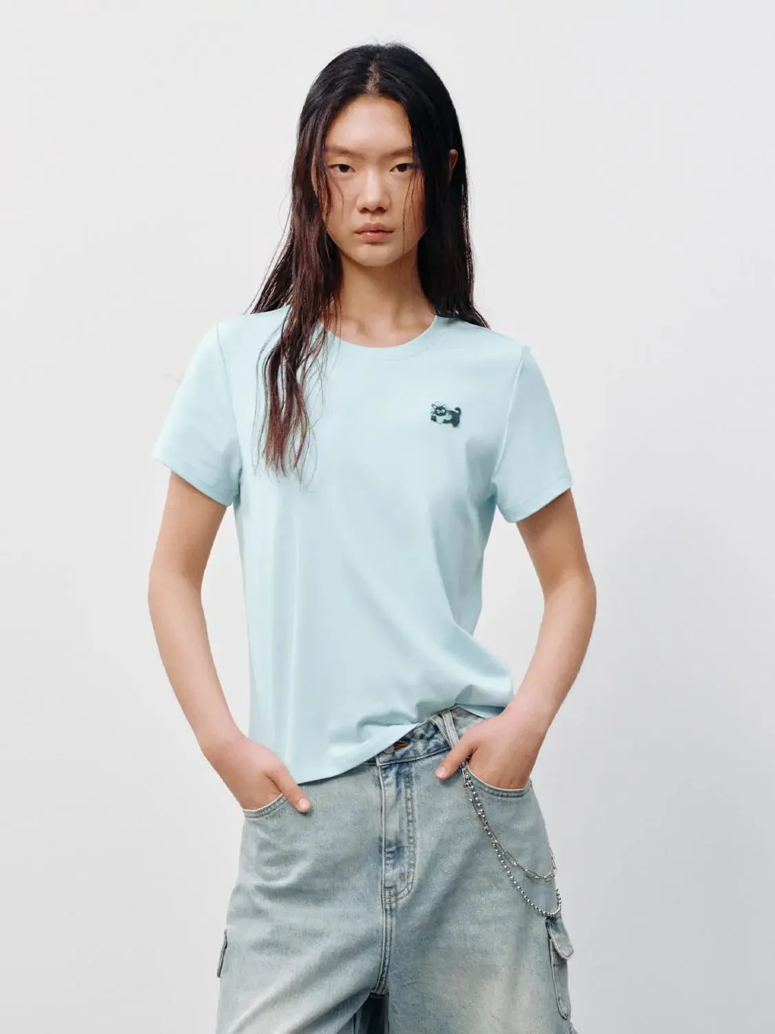 Embroidered Cotton Blend Crew Neck Logo T Shirt