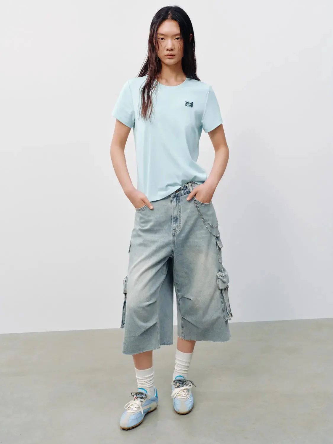 Embroidered Cotton Blend Crew Neck Logo T Shirt