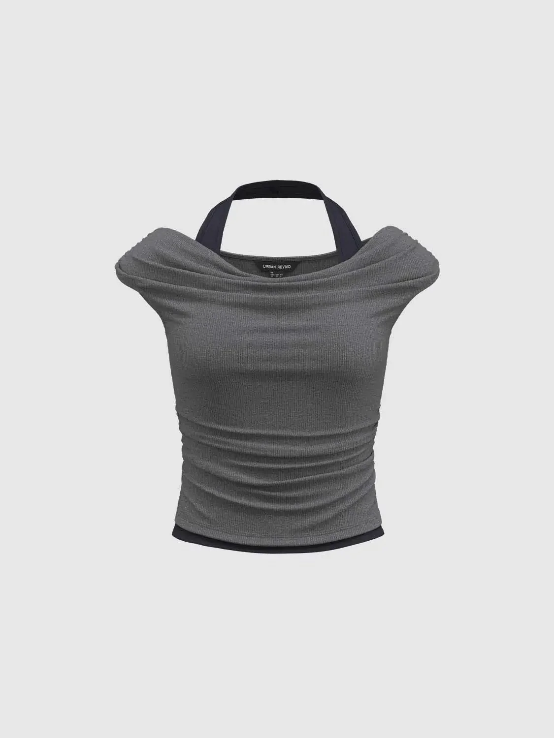Ruched Halter Contrast Wool Blend T Shirt