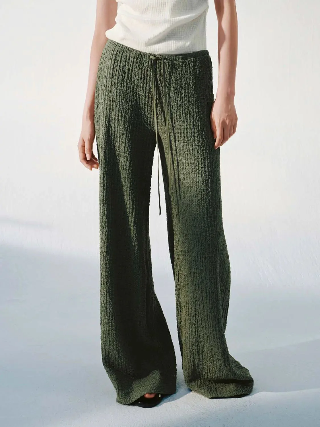 Drawstring Pull On Wide Leg Pants