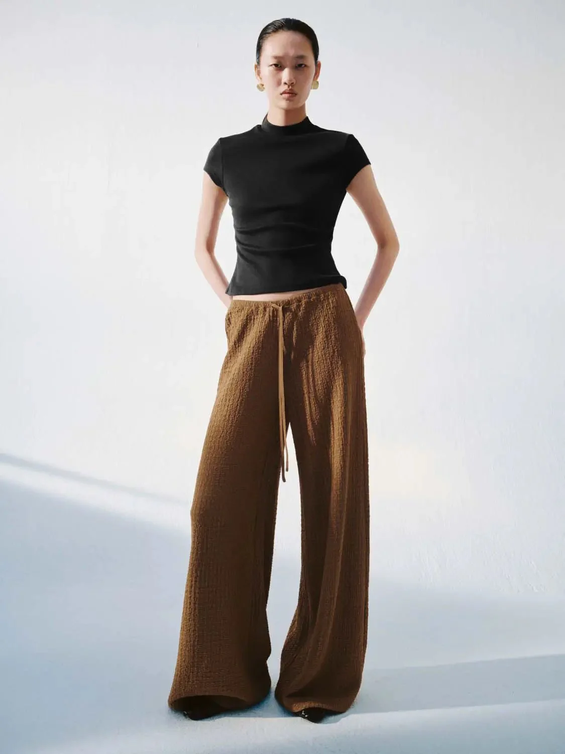 Drawstring Pull On Wide Leg Pants