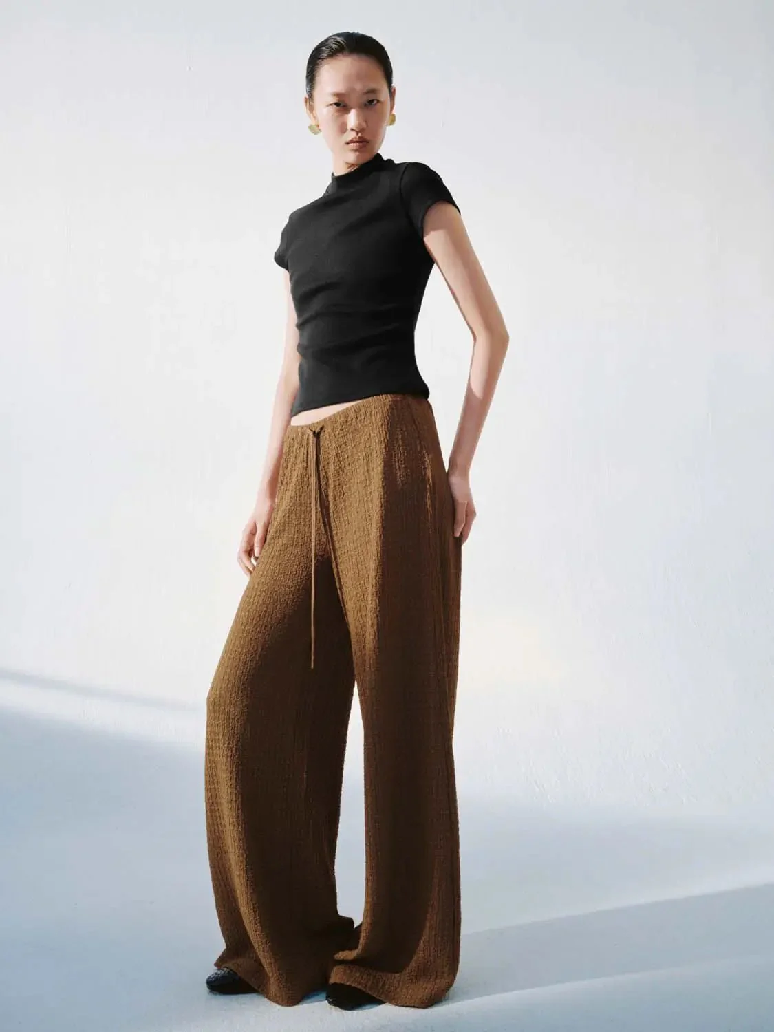Drawstring Pull On Wide Leg Pants