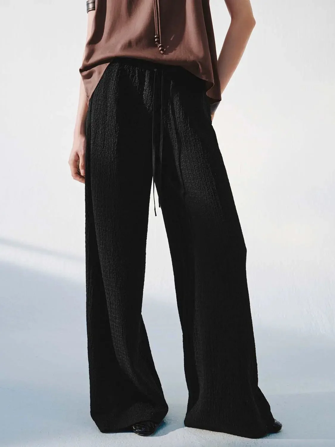 Drawstring Pull On Wide Leg Pants
