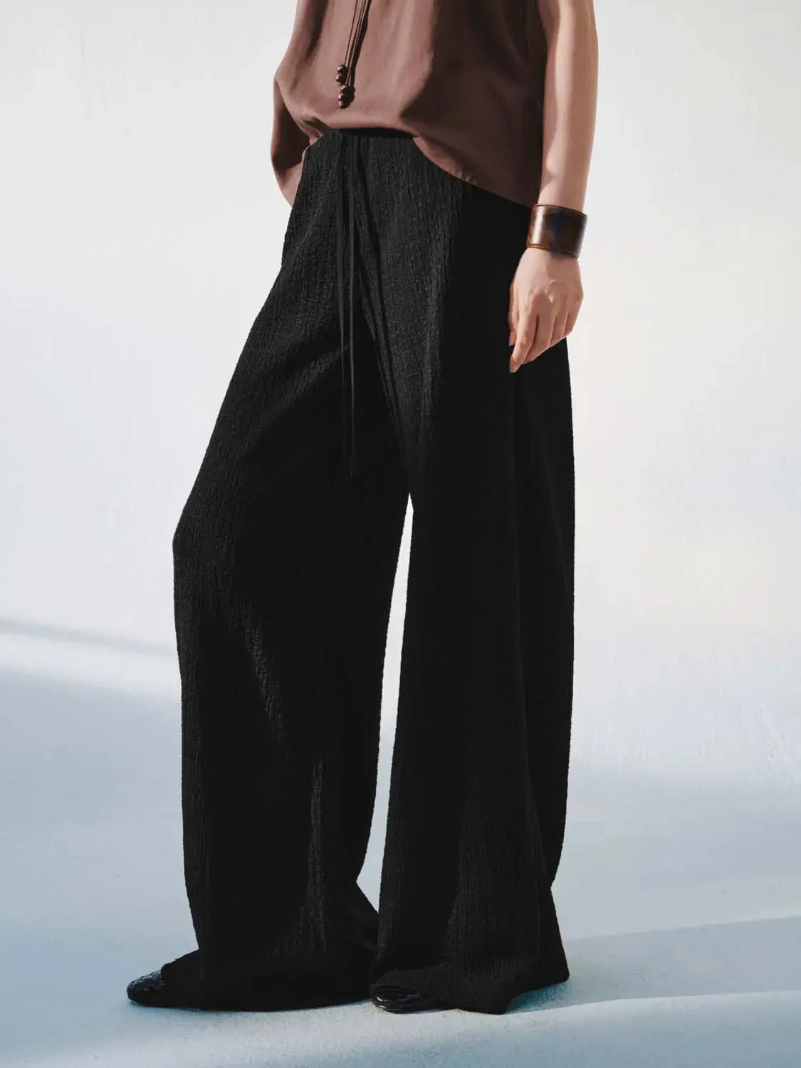 Drawstring Pull On Wide Leg Pants
