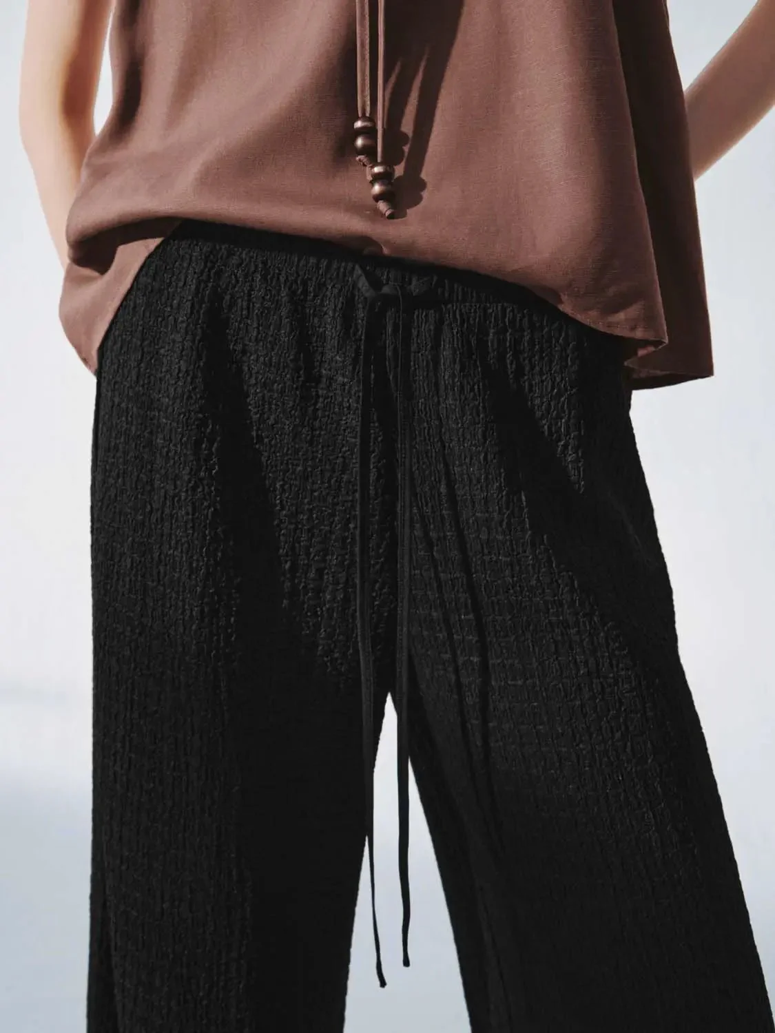 Drawstring Pull On Wide Leg Pants