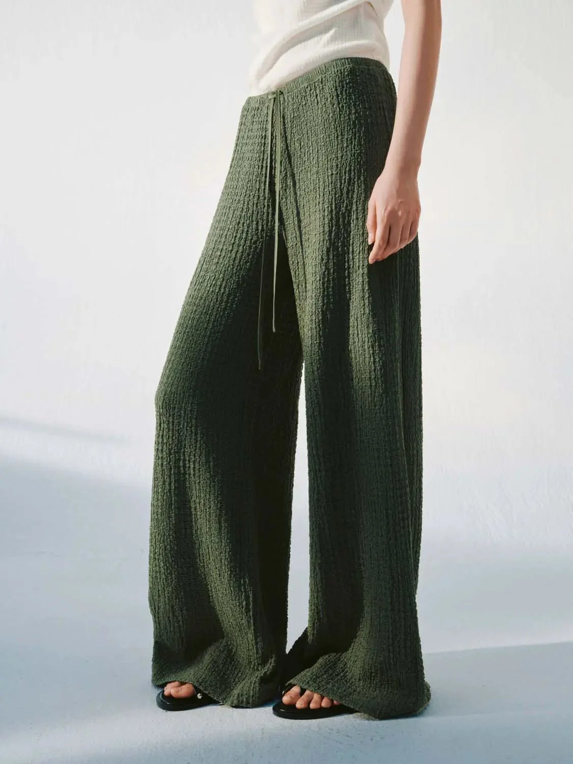 Drawstring Pull On Wide Leg Pants