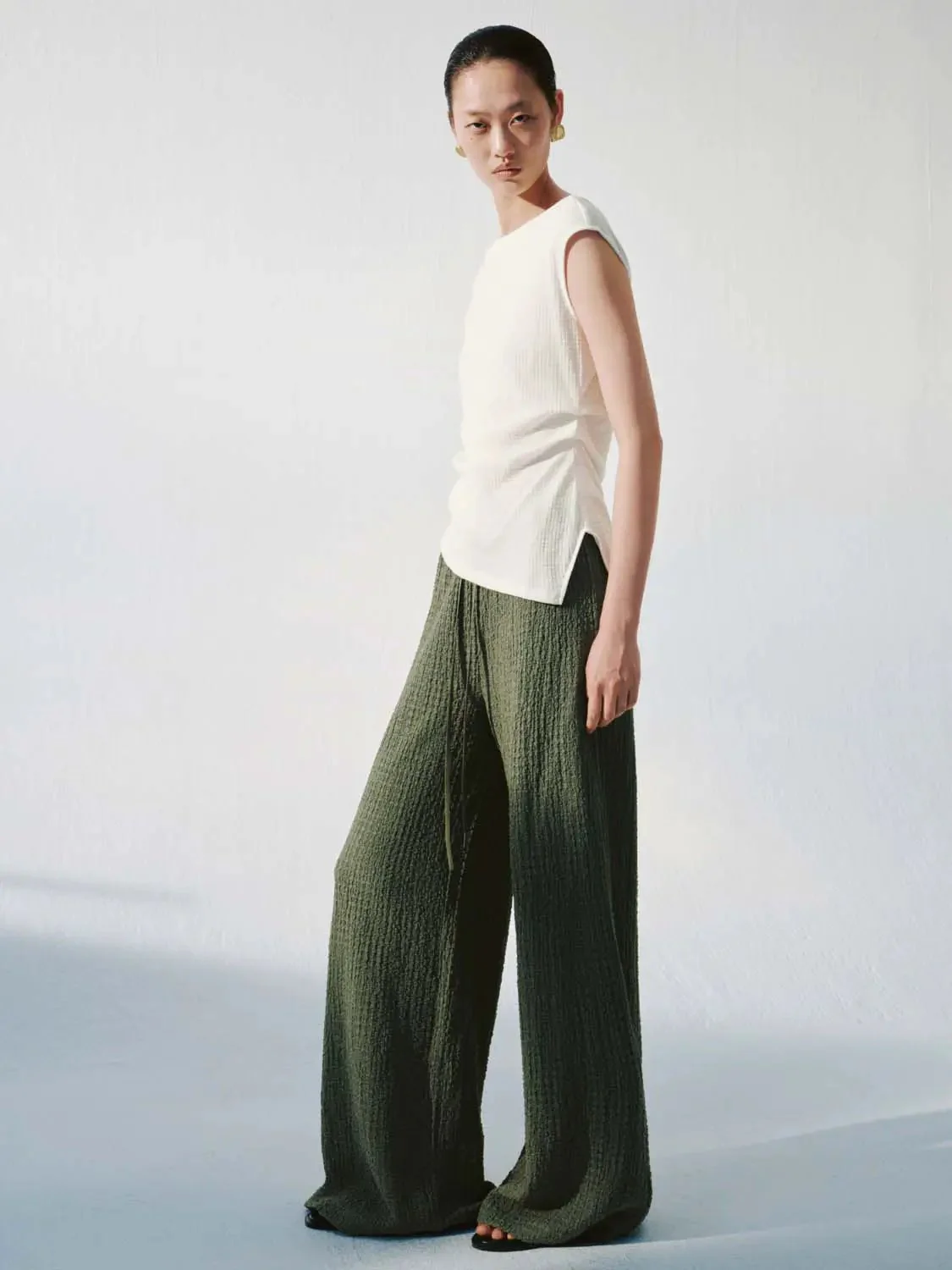 Drawstring Pull On Wide Leg Pants