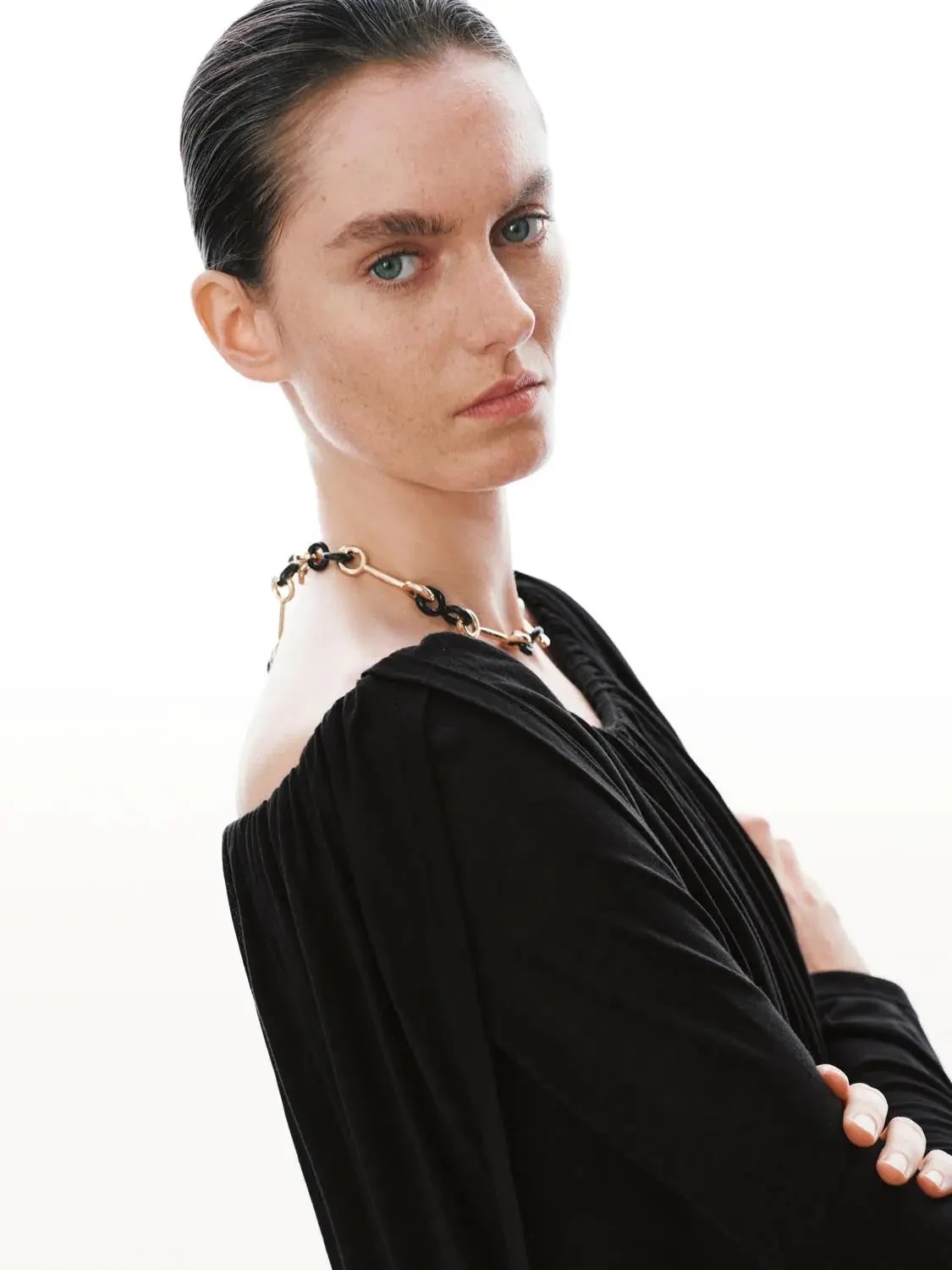 Lyocell Off-Shoulder Ruched Long-Sleeve Top