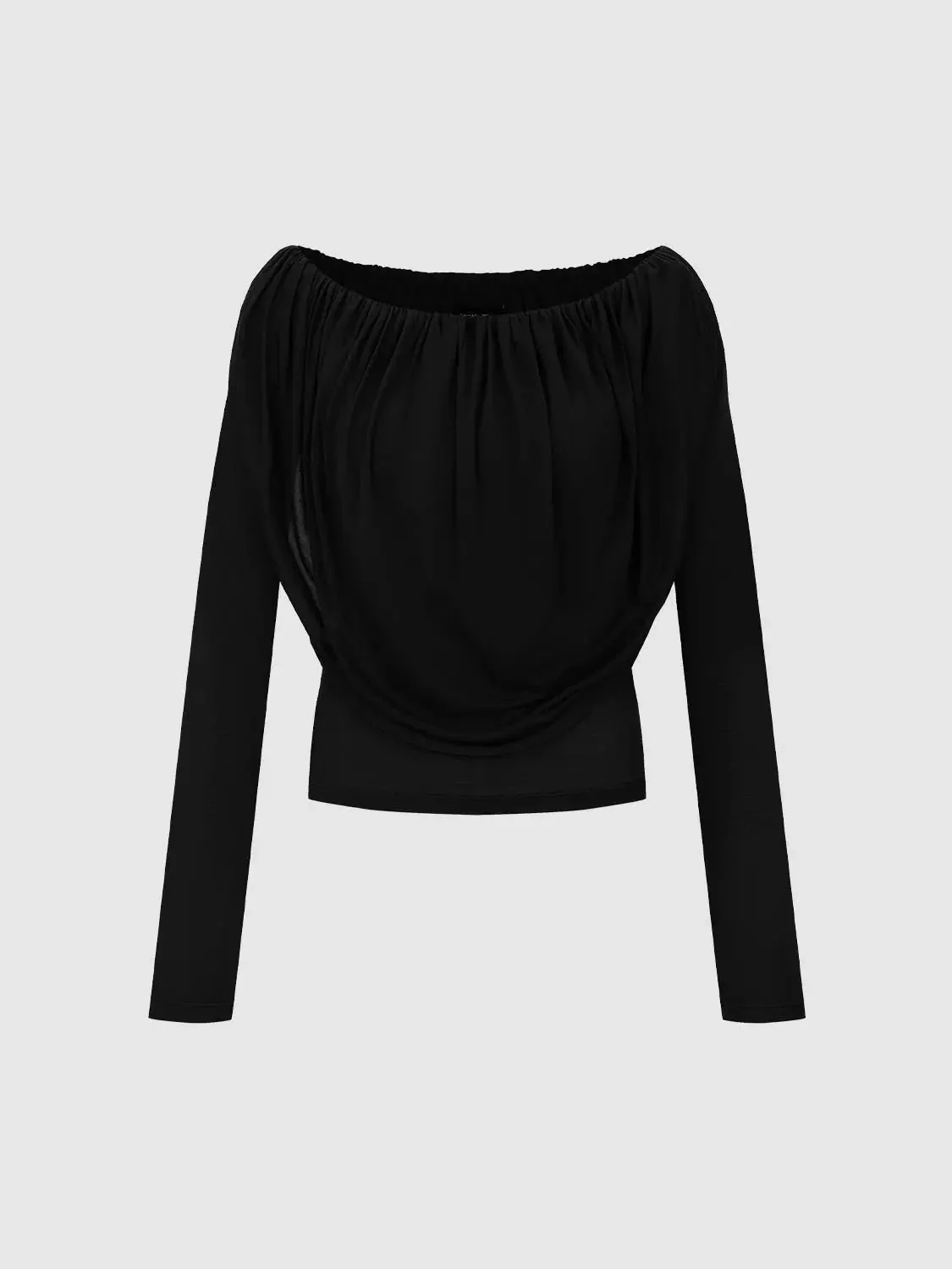 Lyocell Off-Shoulder Ruched Long-Sleeve Top