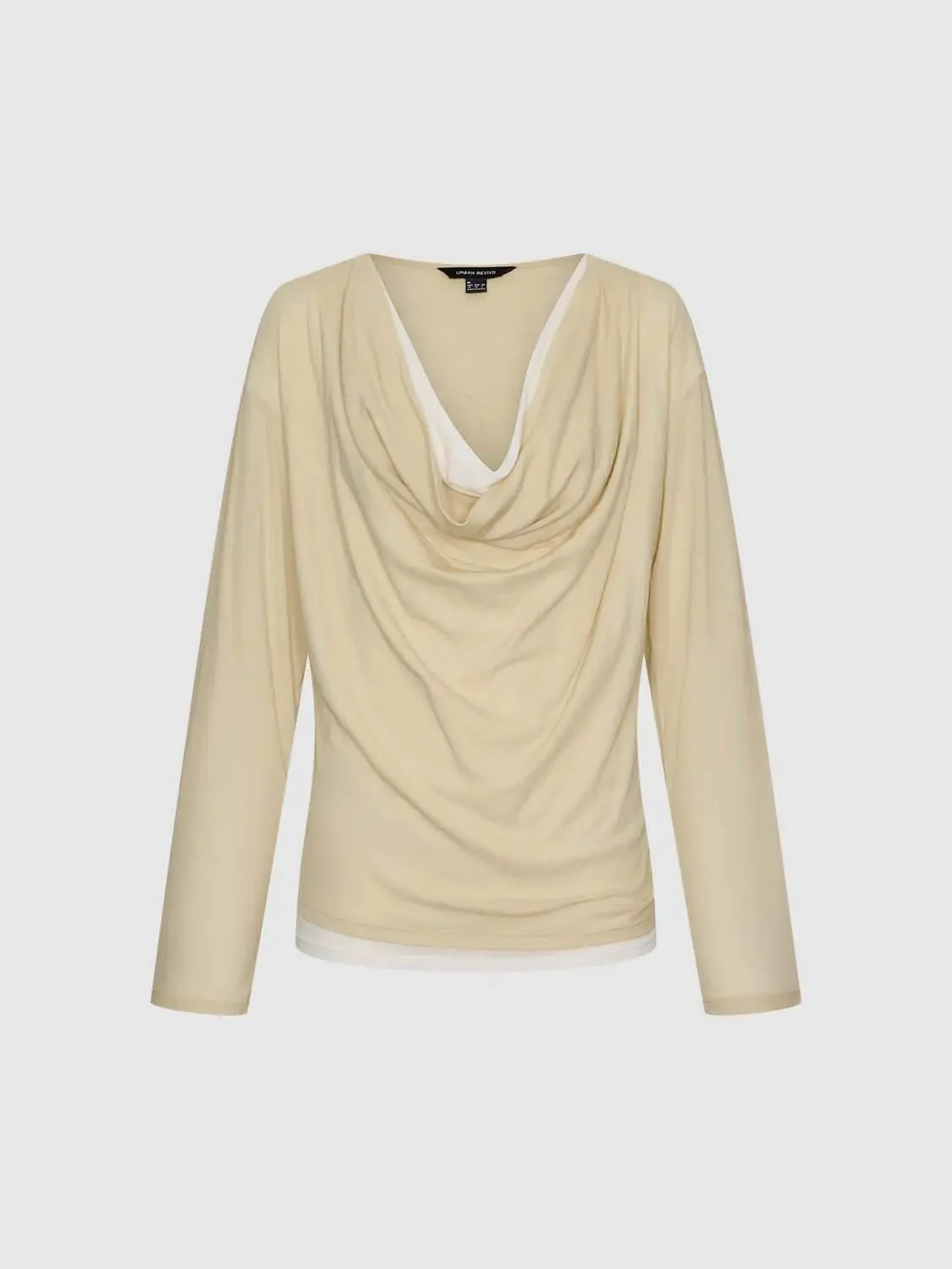 Cowl Neck Ruched Long Sleeve Cotton T-Shirts