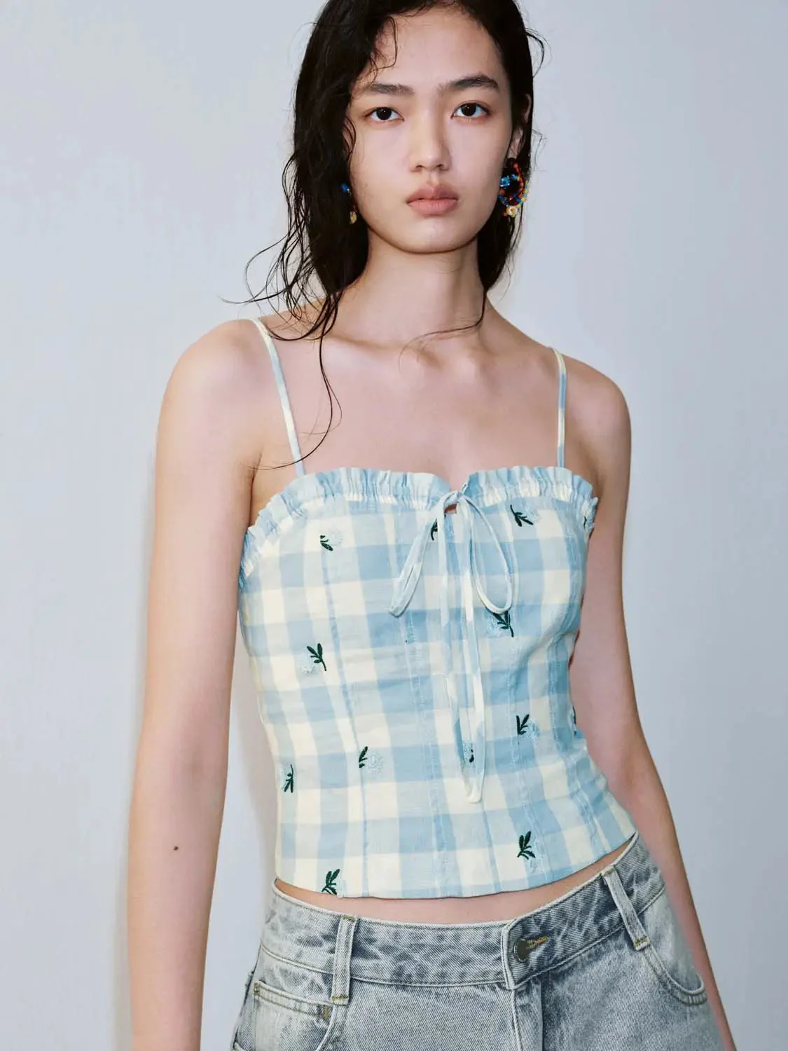 20492-contrast-check-bow-detail-strappy-cami-tops-3.webp Contrast Check Bow Detail Strappy Cami Tops