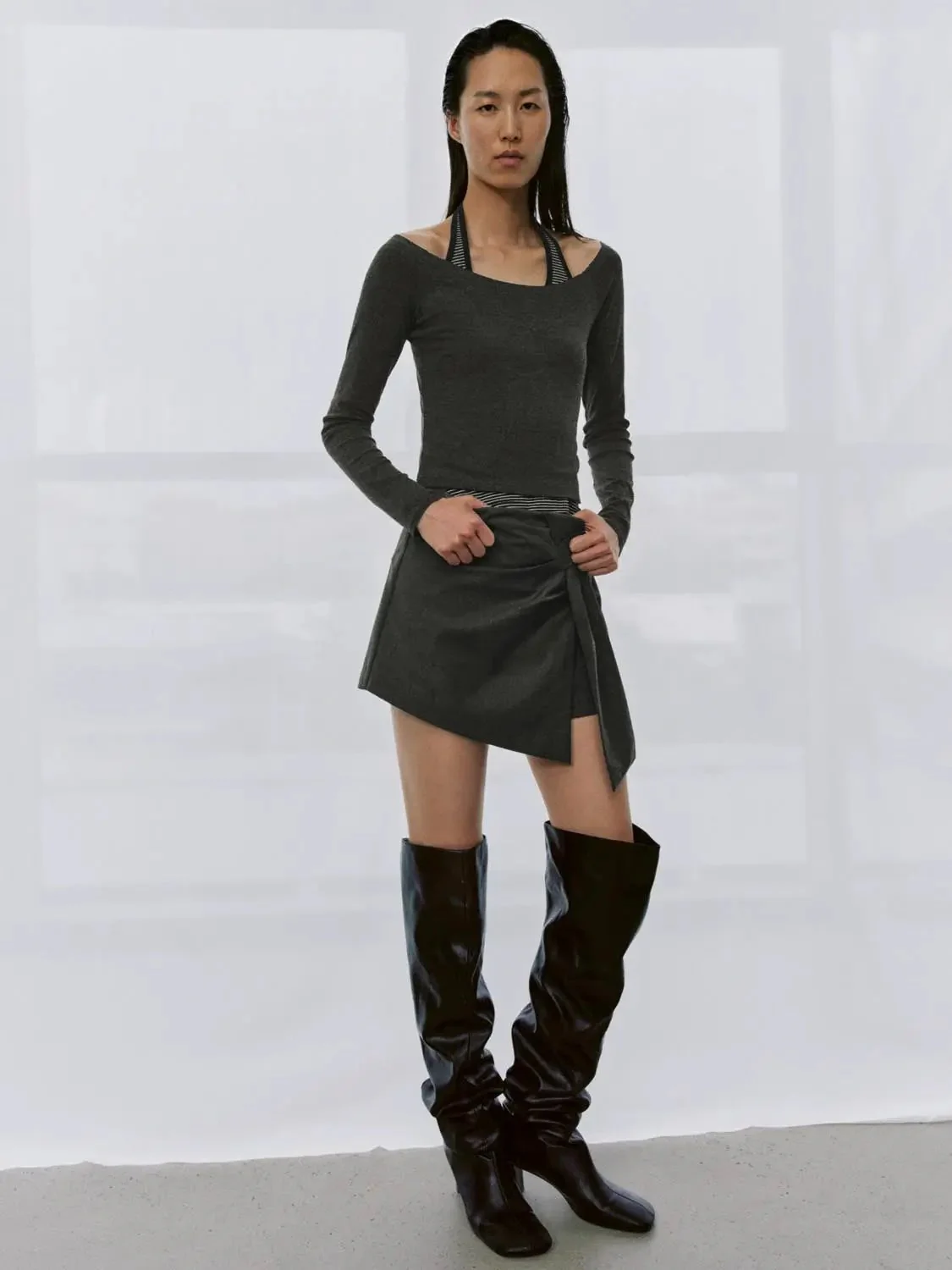 Halter Neck Strappy Long Sleeve Knit Top