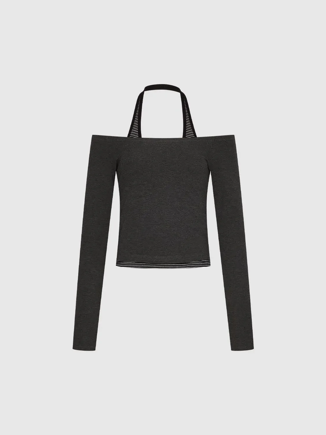 Halter Neck Strappy Long Sleeve Knit Top