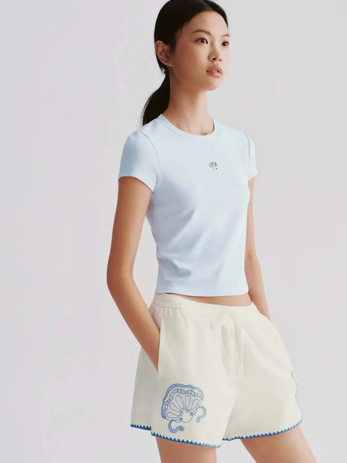 Cotton Lyocell Blend Crew Neck T Shirts