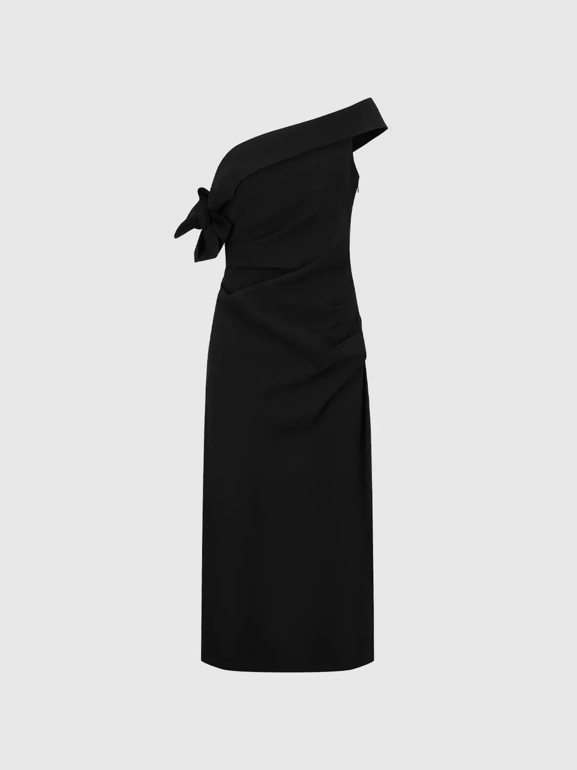 20764-viscose-linen-blend-one-shoulder-bow-ruched-midi-dresses-7.webp Viscose Linen Blend One Shoulder Bow Ruched Midi Dresses