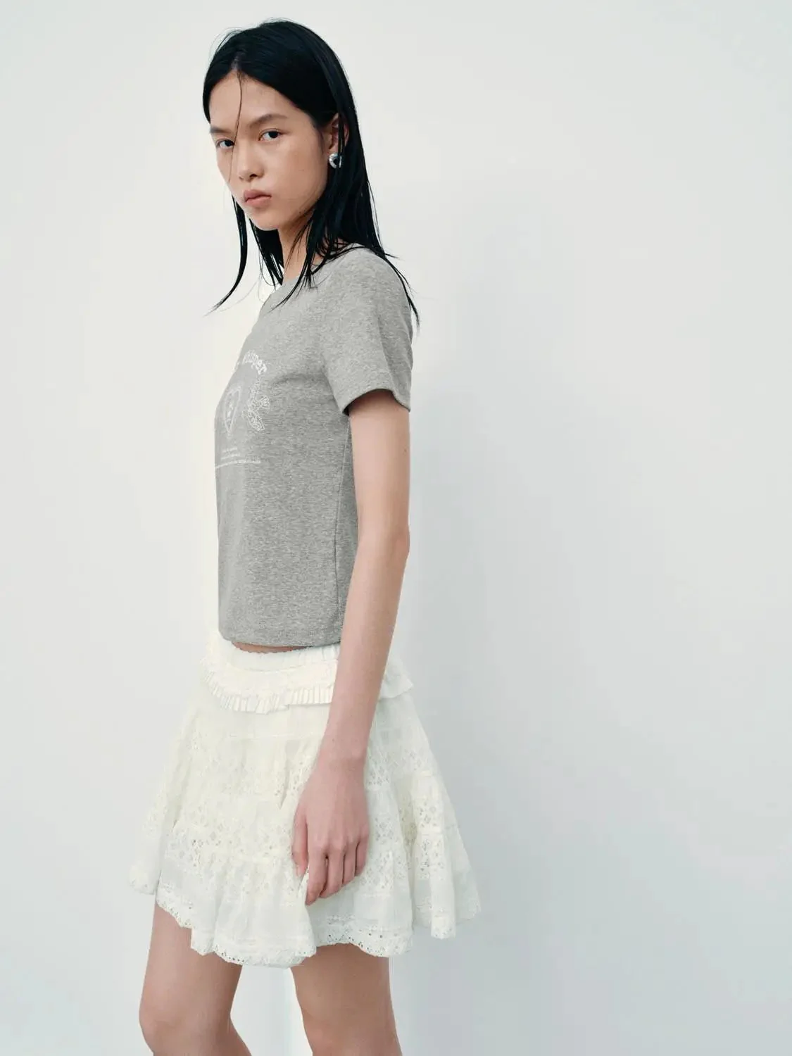 Cotton Printed Star Whisper Cropped T Shirt