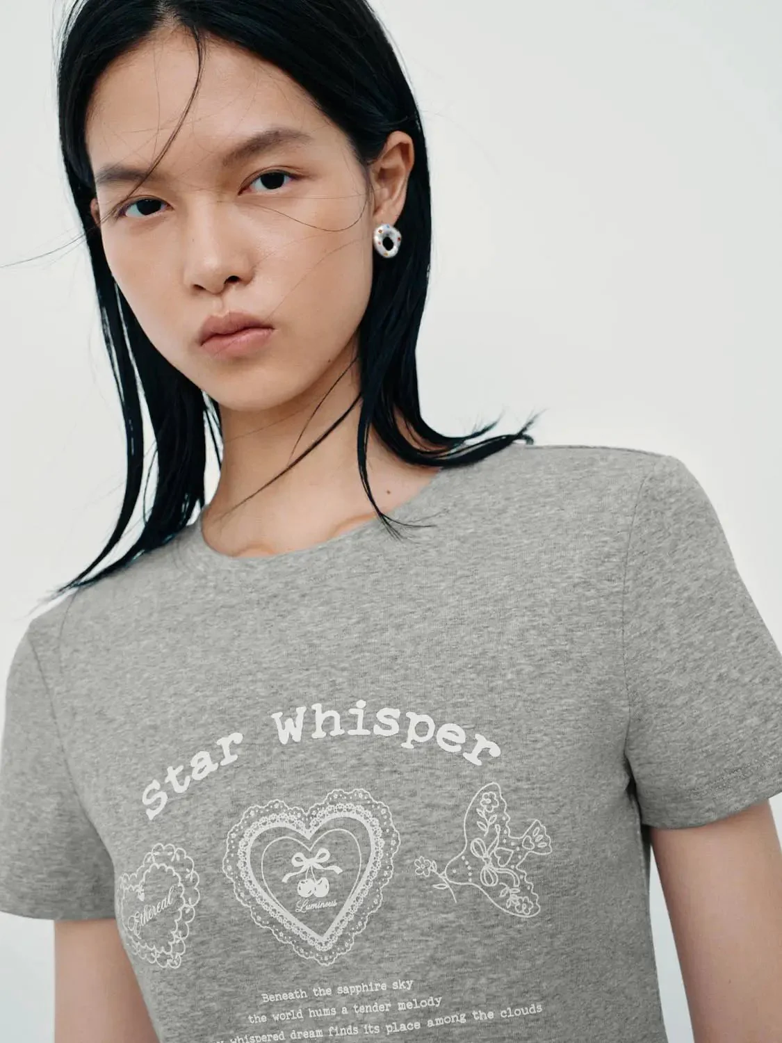 Cotton Printed Star Whisper Cropped T Shirt