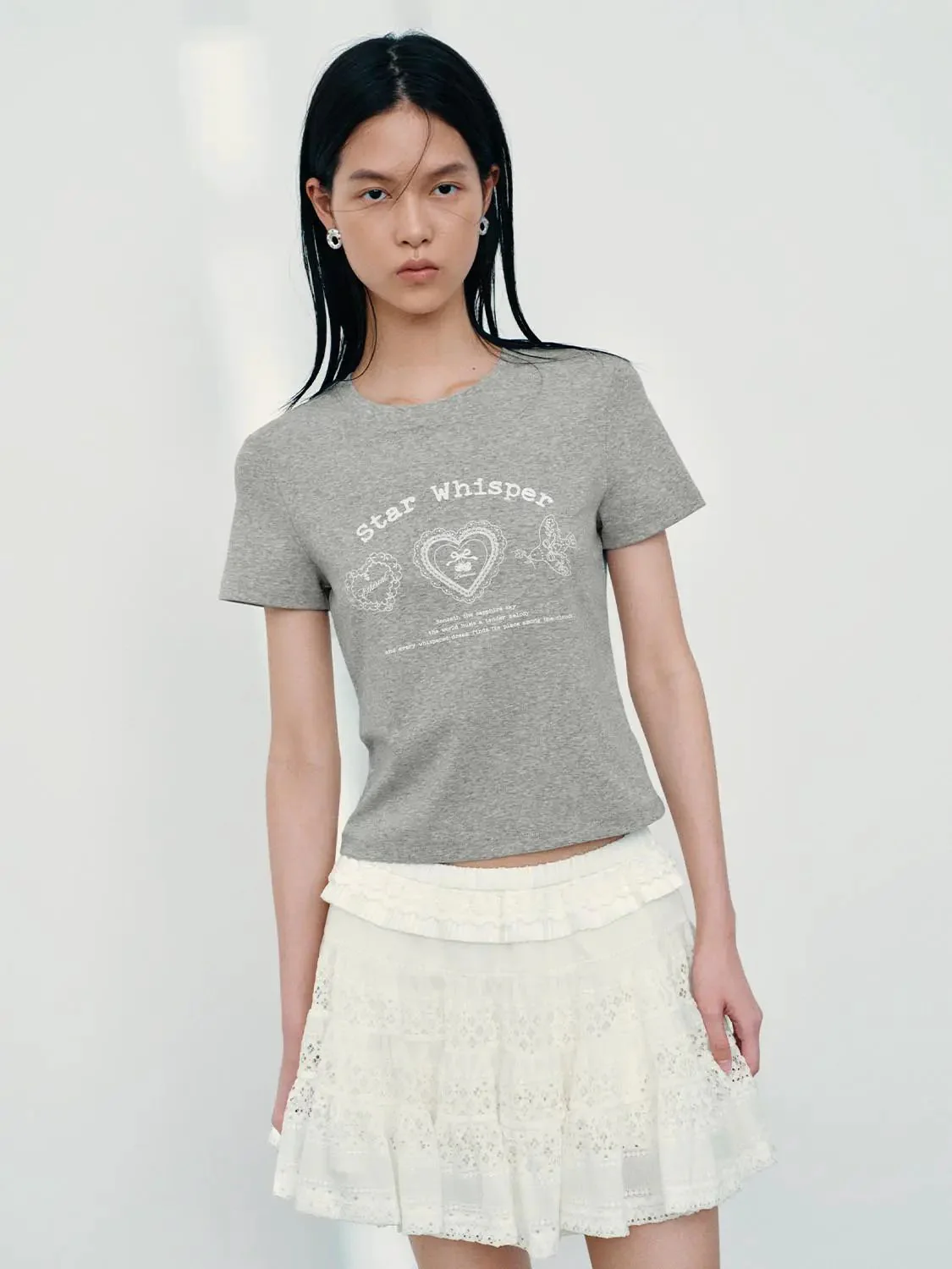 Cotton Printed Star Whisper Cropped T Shirt