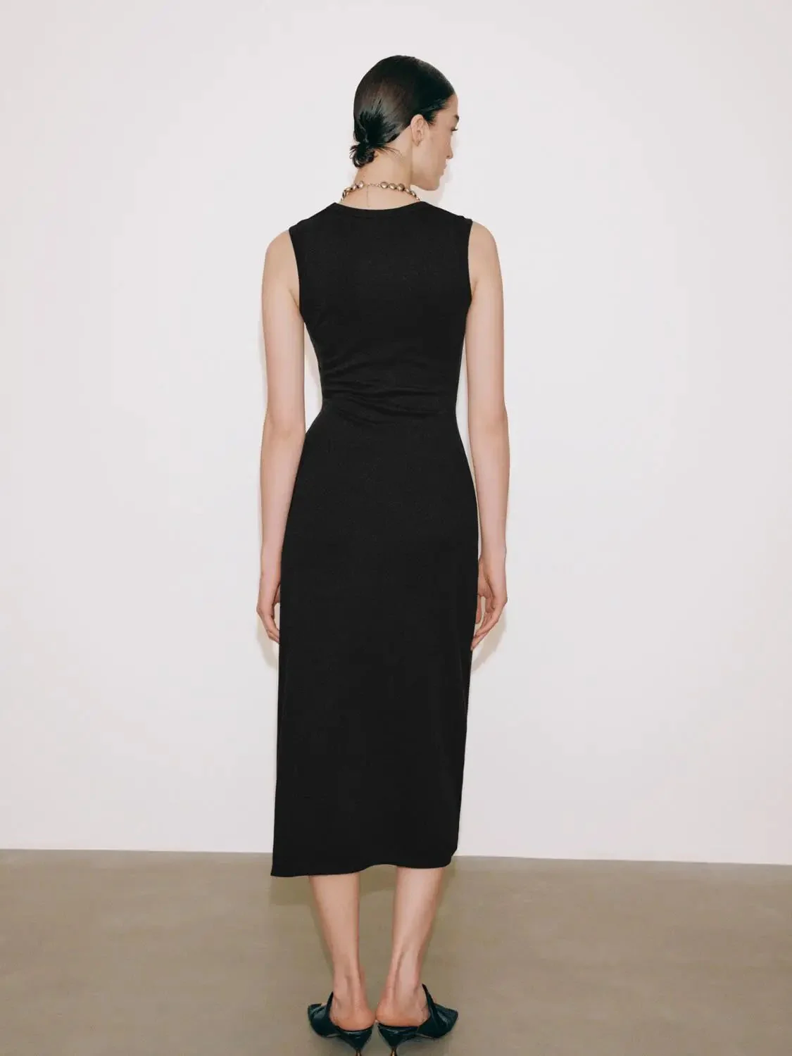 Viscose Cotton U Neck Knot Front Midi Dresses